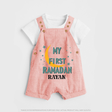 My First Ramadan - Little Hands, Big Prayers With Our Customized Dungaree Set For Kids With Name - PEACH - 0 - 5 Months Old (Chest 18")