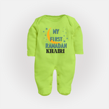 Custom Name My First Ramadan Kids Fullbody Suit - LIME GREEN - New Born (Chest 7.5")
