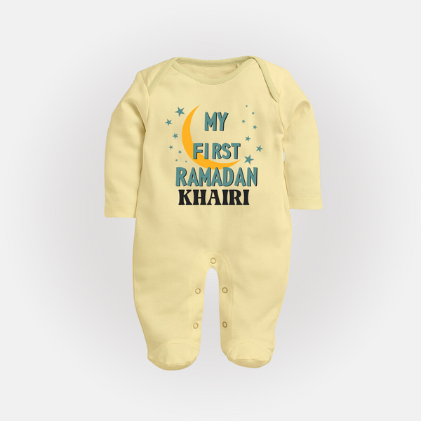 Custom Name My First Ramadan Kids Fullbody Suit - PASTEL YELLOW - New Born (Chest 7.5")