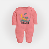 Custom Name My First Ramadan Kids Fullbody Suit - PEACH - New Born (Chest 7.5")