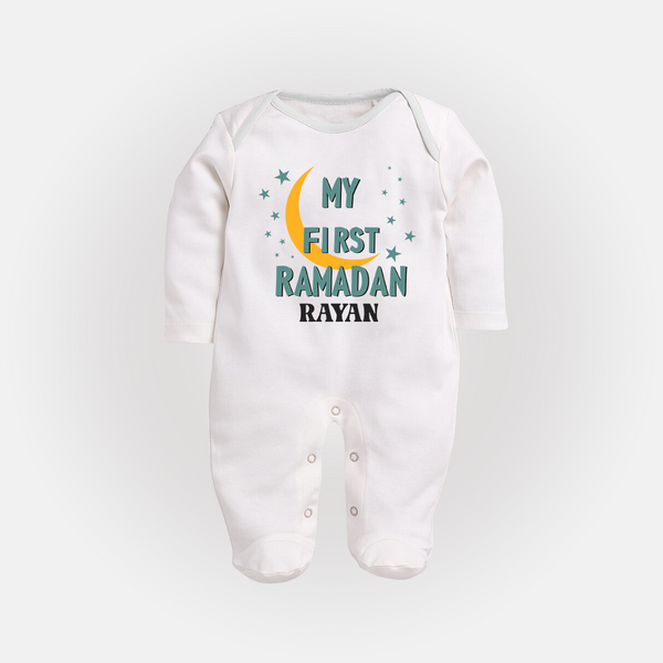 My First Ramadan - Little Hands, Big Prayers With Our Customized Sleep Suit For Babies With Name - WHITE - New Born (Chest 7.5")