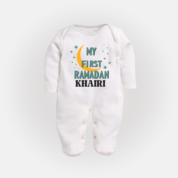 Custom Name My First Ramadan Kids Fullbody Suit - WHITE - New Born (Chest 7.5")