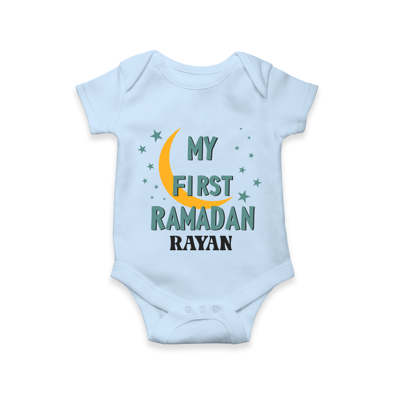 My First Ramadan - Little Hands, Big Prayers With Our Customized Romper For Babies With Name - BABY BLUE - 0 - 3 Months Old (Chest 16")