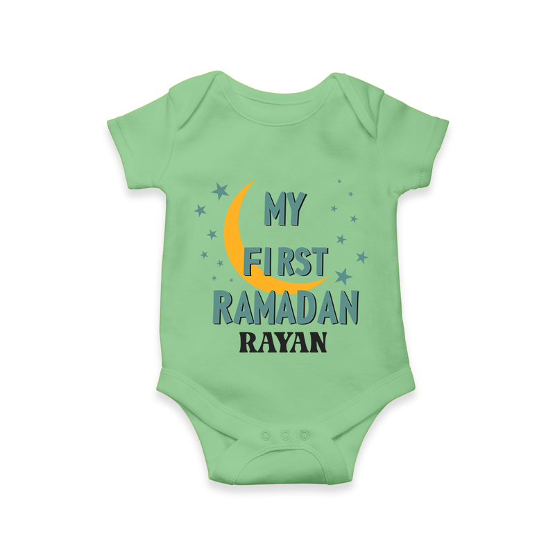 My First Ramadan - Little Hands, Big Prayers With Our Customized Romper For Babies With Name - GREEN - 0 - 3 Months Old (Chest 16")