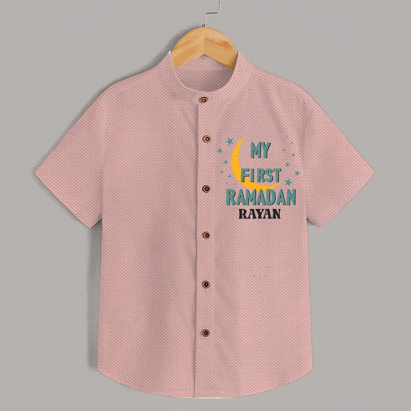 My First Ramadan - Little Hands, Big Prayers With Our Customized Shirt For Kids With Name - PEACH - 0 - 6 Months Old (Chest 23")