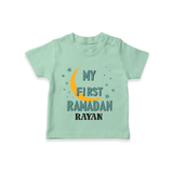 My First Ramadan - Little Hands, Big Prayers With Our Customized T-Shirt For Kids With Name - MINT GREEN - 0-5 Months Old (Chest 17")