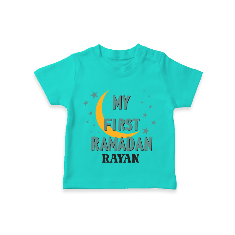 My First Ramadan - Little Hands, Big Prayers With Our Customized T-Shirt For Kids With Name - TEAL - 0-5 Months Old (Chest 17")