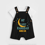 My First Ramadan - Little Hands, Big Prayers With Our Customized Dungaree Set For Kids With Name - BLACK - 0 - 5 Months Old (Chest 18")