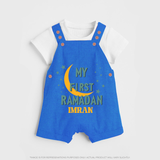 My First Ramadan - Little Hands, Big Prayers With Our Customized Dungaree Set For Kids With Name - COBALT BLUE - 0 - 5 Months Old (Chest 18")