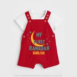 My First Ramadan - Little Hands, Big Prayers With Our Customized Dungaree Set For Kids With Name - RED - 0 - 5 Months Old (Chest 18")