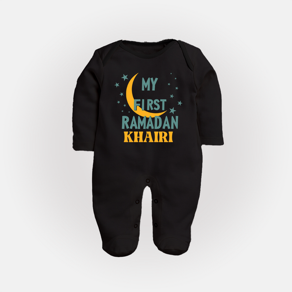 Custom Name My First Ramadan Kids Fullbody Suit - BLACK - New Born (Chest 7.5")