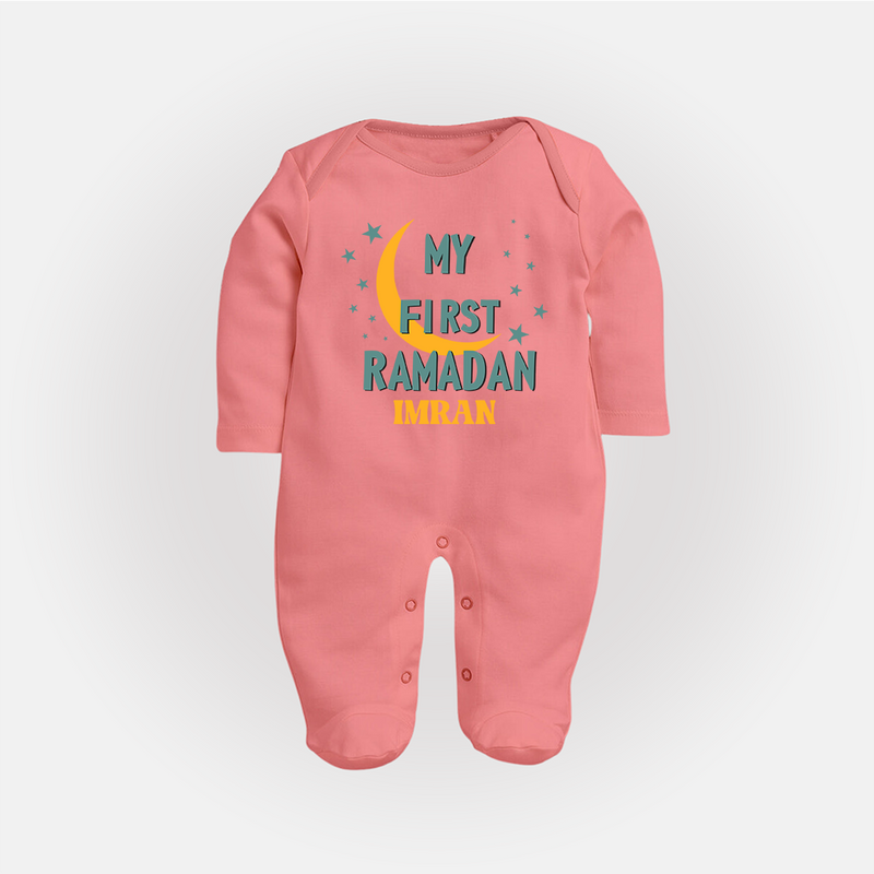 My First Ramadan - Little Hands, Big Prayers With Our Customized Sleep Suit For Babies With Name - PEACH - New Born (Chest 7.5")