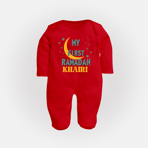 Custom Name My First Ramadan Kids Fullbody Suit - RED - New Born (Chest 7.5")