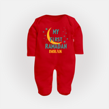 My First Ramadan - Little Hands, Big Prayers With Our Customized Sleep Suit For Babies With Name - RED - New Born (Chest 7.5")