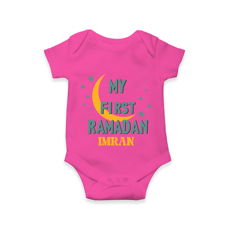 My First Ramadan - Little Hands, Big Prayers With Our Customized Romper For Babies With Name - HOT PINK - 0 - 3 Months Old (Chest 16")