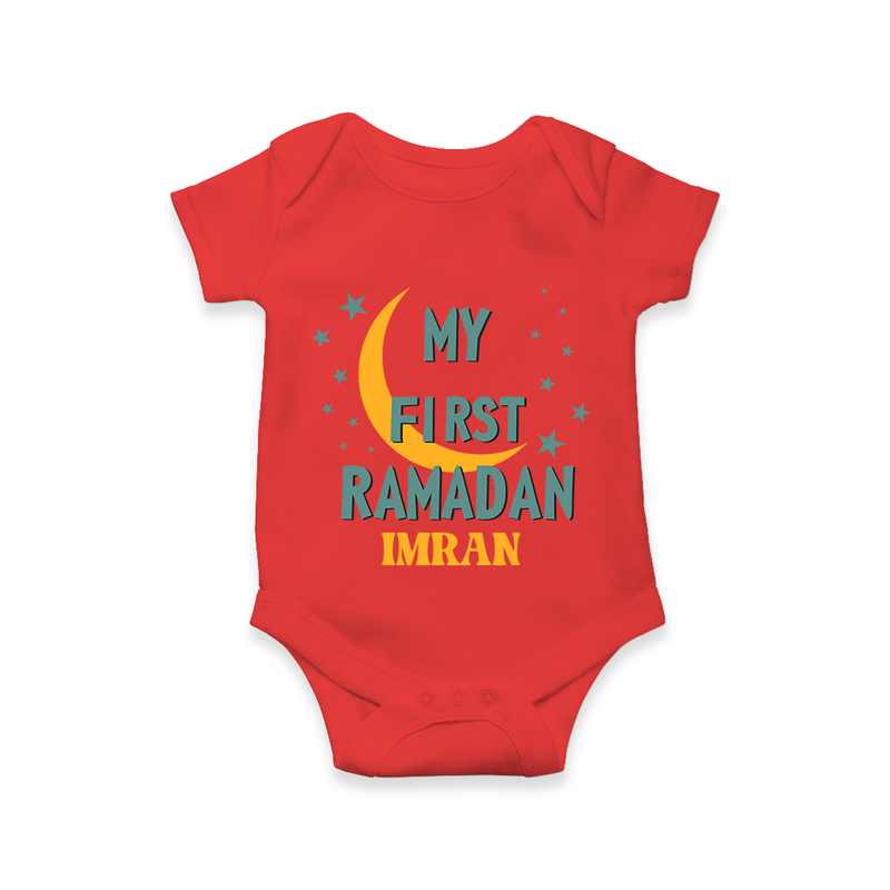 My First Ramadan - Little Hands, Big Prayers With Our Customized Romper For Babies With Name - RED - 0 - 3 Months Old (Chest 16")