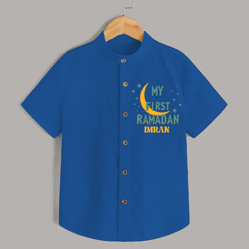 My First Ramadan - Little Hands, Big Prayers With Our Customized Shirt For Kids With Name - COBALT BLUE - 0 - 6 Months Old (Chest 23")