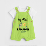 My First Ramadan - A Journey of Light With Our Customized Dungaree Set For Kids With Name - GREEN - 0 - 5 Months Old (Chest 18")