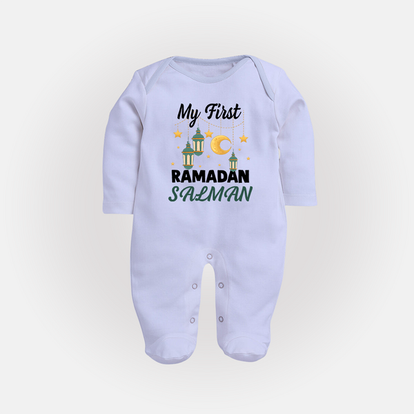 My First Ramadan Personalised Baby & Kids Fullbody Suit - BABY BLUE - New Born (Chest 7.5")