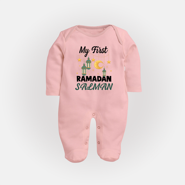 My First Ramadan Personalised Baby & Kids Fullbody Suit - BABY PINK - New Born (Chest 7.5")