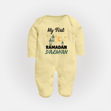My First Ramadan Personalised Baby & Kids Fullbody Suit - PASTEL YELLOW - New Born (Chest 7.5")