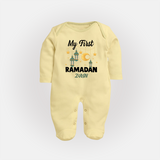 My First Ramadan - A Journey of Light With Our Customized Sleep Suit For Babies With Name - PASTEL YELLOW - New Born (Chest 7.5")