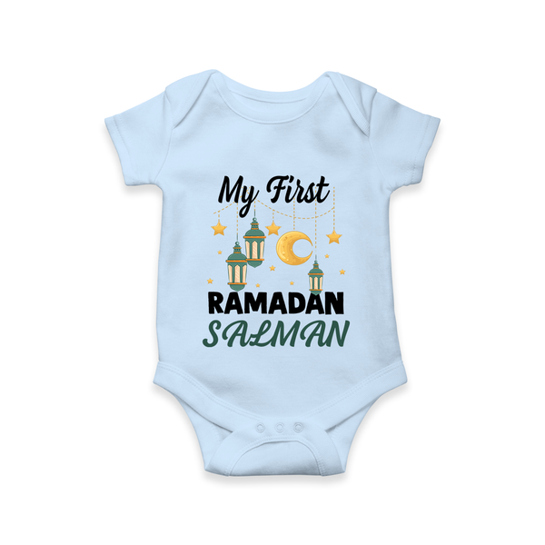 My First Ramadan Personalised Baby & Kids Romper - BABY BLUE - New Born (Chest 14")