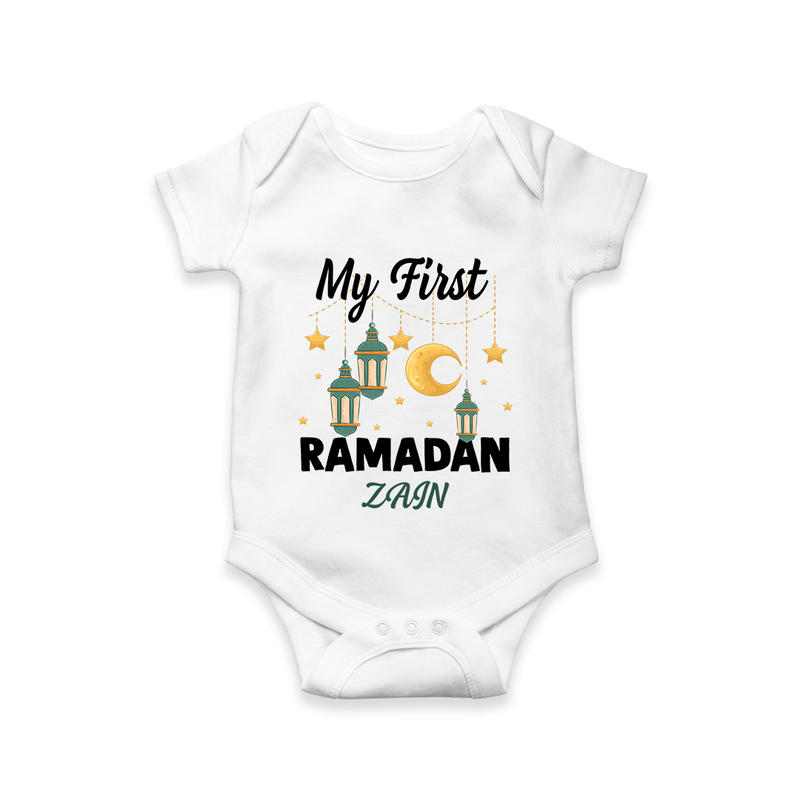 My First Ramadan - A Journey of Light With Our Customized Romper For Babies With Name - WHITE - 0 - 3 Months Old (Chest 16")