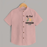 My First Ramadan - A Journey of Light With Our Customized Shirt For Kids With Name - PEACH - 0 - 6 Months Old (Chest 23")