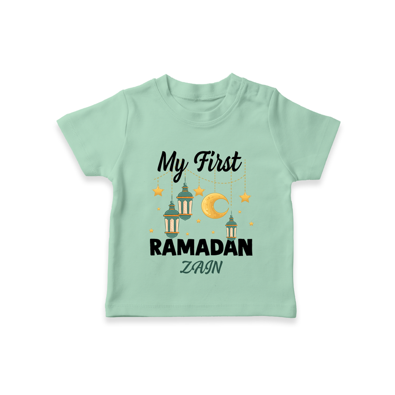 My First Ramadan - A Journey of Light With Our Customized T-Shirt For Kids With Name - MINT GREEN - 0-5 Months Old (Chest 17")