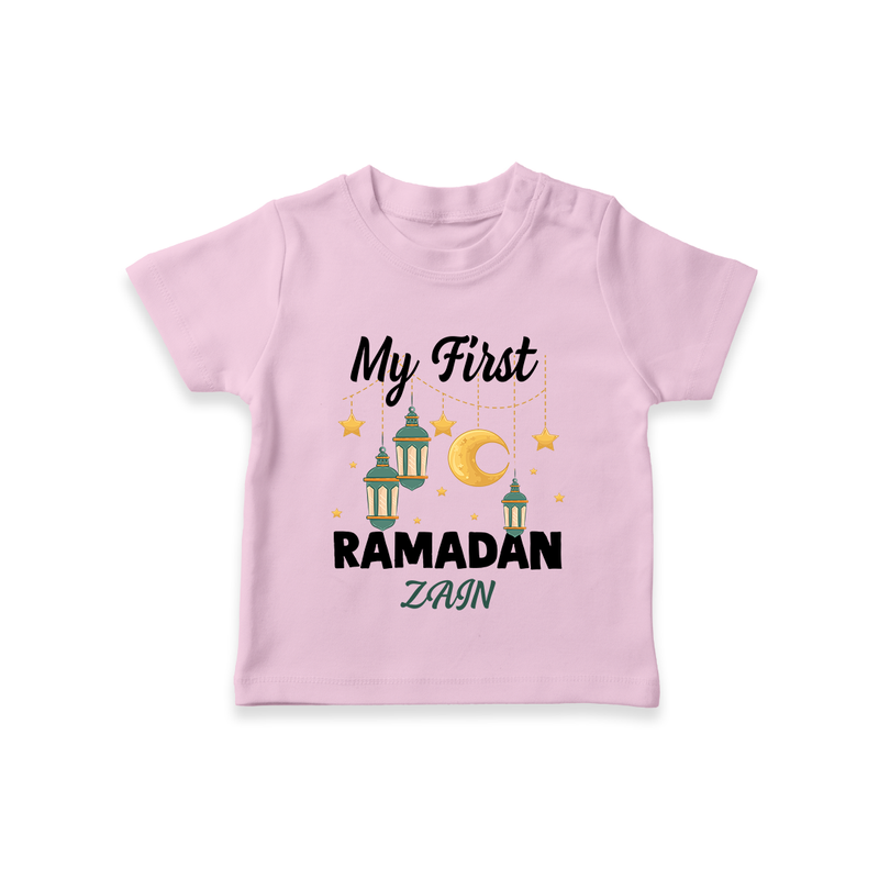 My First Ramadan - A Journey of Light With Our Customized T-Shirt For Kids With Name - PINK - 0-5 Months Old (Chest 17")