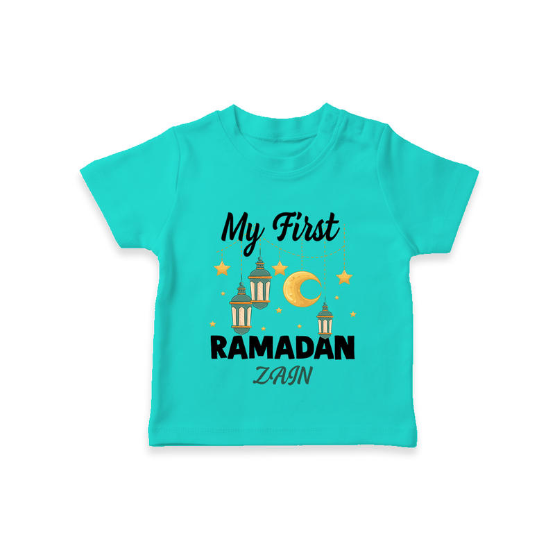 My First Ramadan - A Journey of Light With Our Customized T-Shirt For Kids With Name - TEAL - 0-5 Months Old (Chest 17")