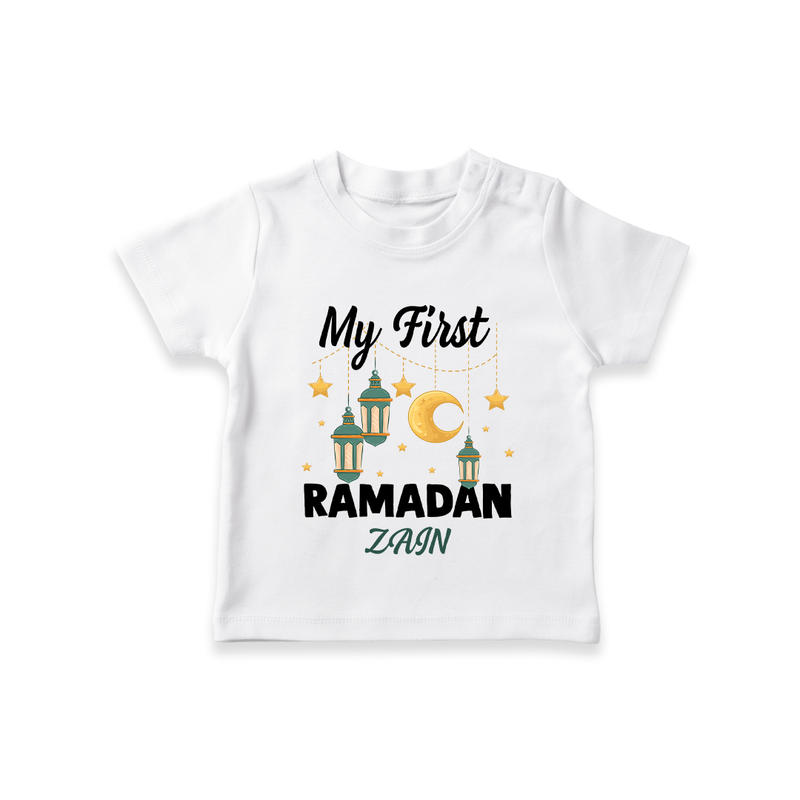 My First Ramadan - A Journey of Light With Our Customized T-Shirt For Kids With Name - WHITE - 0-5 Months Old (Chest 17")