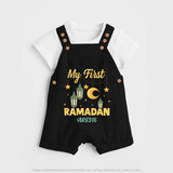 My First Ramadan - A Journey of Light With Our Customized Dungaree Set For Kids With Name - BLACK - 0 - 5 Months Old (Chest 18")