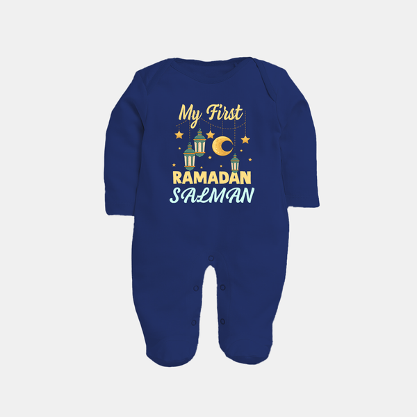 My First Ramadan Personalised Baby & Kids Fullbody Suit - NAVY BLUE - New Born (Chest 7.5")