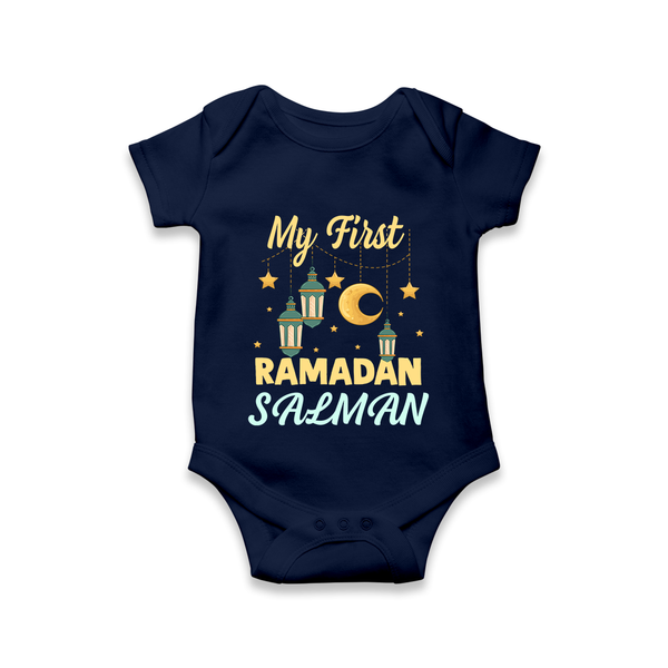 My First Ramadan Personalised Baby & Kids Romper - NAVY BLUE - New Born (Chest 14")