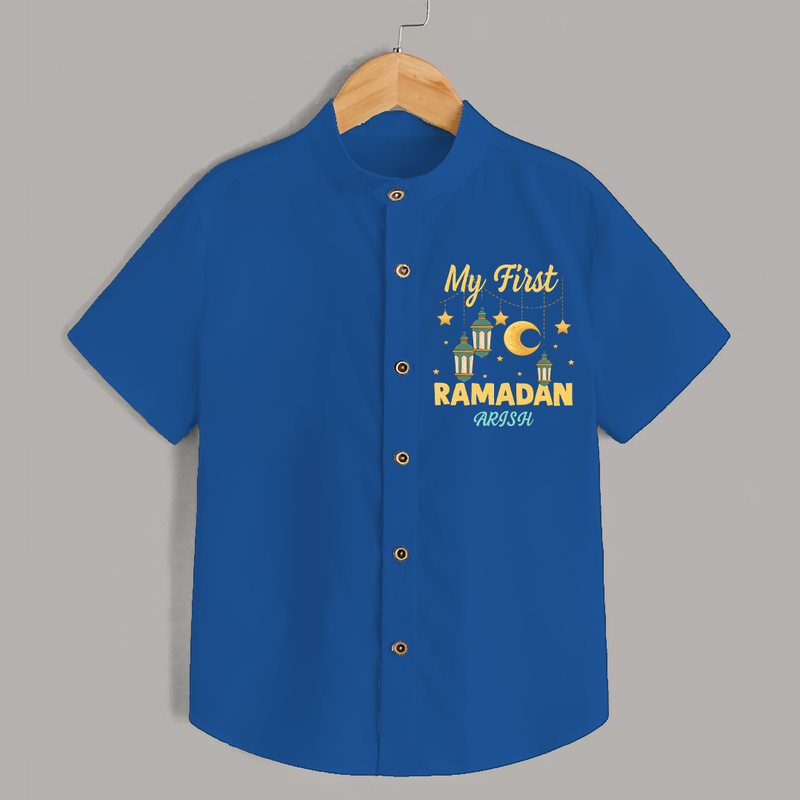 My First Ramadan - A Journey of Light With Our Customized Shirt For Kids With Name - COBALT BLUE - 0 - 6 Months Old (Chest 23")