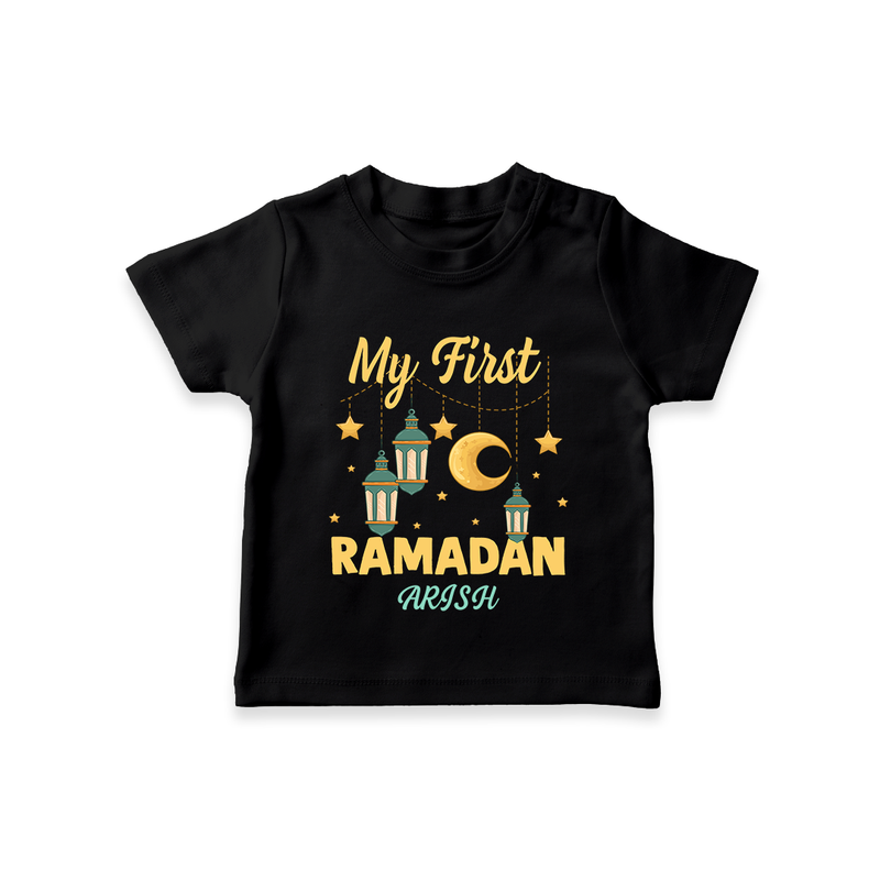 My First Ramadan - A Journey of Light With Our Customized T-Shirt For Kids With Name - BLACK - 0-5 Months Old (Chest 17")