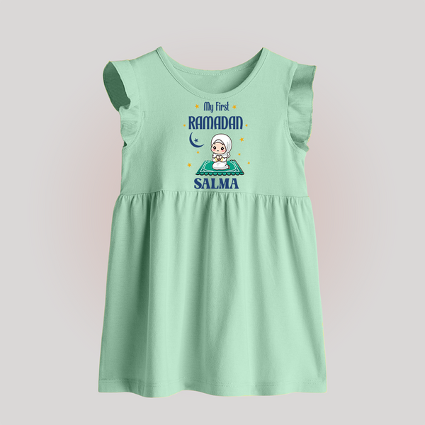 Ramadan Special Custom Name Kids Baby Frock girl version - MINT GREEN - 0 - 3 Months Old (Chest 17")