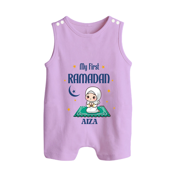 My First Ramadan - Crescent Moon Smiles With Our Customized Romper Suit For Babies With Name - LILAC - 0 - 5 Months Old (Chest 18")