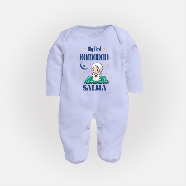 Ramadan Special Custom Name Kids Fullbody Suit girl version - BABY BLUE - New Born (Chest 7.5")