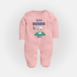 My First Ramadan - Crescent Moon Smiles With Our Customized Sleep Suit For Babies With Name - BABY PINK - New Born (Chest 7.5")