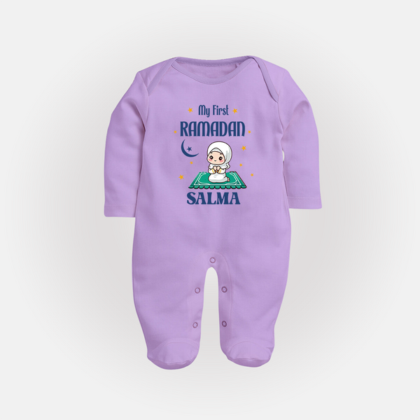 Ramadan Special Custom Name Kids Fullbody Suit girl version - LILAC - New Born (Chest 7.5")