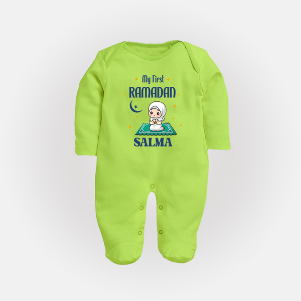 Ramadan Special Custom Name Kids Fullbody Suit girl version - LIME GREEN - New Born (Chest 7.5")