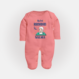 Ramadan Special Custom Name Kids Fullbody Suit girl version - PEACH - New Born (Chest 7.5")