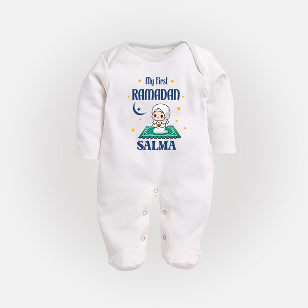 Ramadan Special Custom Name Kids Fullbody Suit girl version - WHITE - New Born (Chest 7.5")