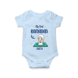 My First Ramadan - Crescent Moon Smiles With Our Customized Romper For Babies With Name - BABY BLUE - 0 - 3 Months Old (Chest 16")