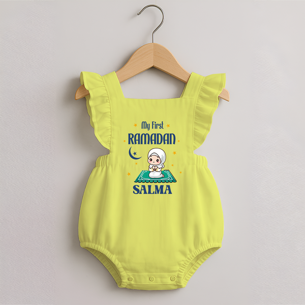 Ramadan Special Custom Name Kids Romper Frock girl version - PASTEL YELLOW - 0 - 3 Months Old (Chest 19")