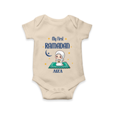 My First Ramadan - Crescent Moon Smiles With Our Customized Romper For Babies With Name - IVORY - 0 - 3 Months Old (Chest 16")