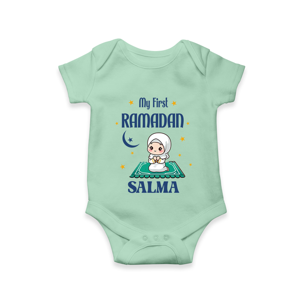 Ramadan Special Custom Name Kids Romper girl version - MINT GREEN - New Born (Chest 14")